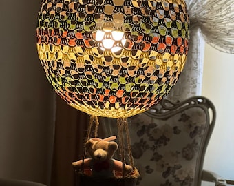 Hot Air Balloon Lamp, Crochet Nursery Decor, LED Night Light, Baby Room Decor, Handmade