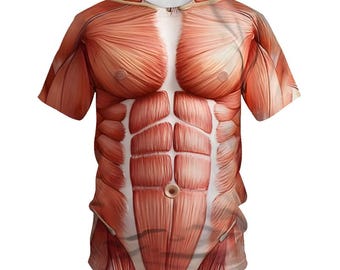 Realistic Muscle Chest Six-Pack Abs Shirt, Men's Funny Costume Halloween Party Tee