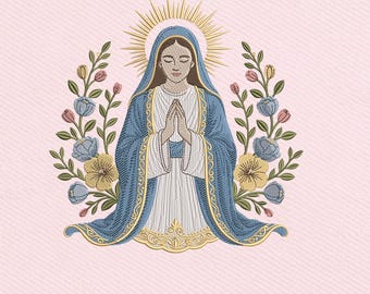 Virgin Holy Mary Prayer, Catholic Religious Embroidery Design, Instant Download Dst Pe