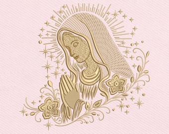 Virgin Mary Gold , Holy Mary Religious Embroidery, Catholic Prayer Embroidery Design, Instant Download Dst Pe