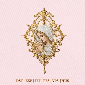 Virgin Mary Catholic Madonna Art, Religious Prayer Embroidery Design, Instant Download Dst Pe
