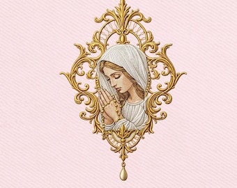 Virgin Mary Catholic Madonna Art, Religious Prayer Embroidery Design, Instant Download Dst Pe