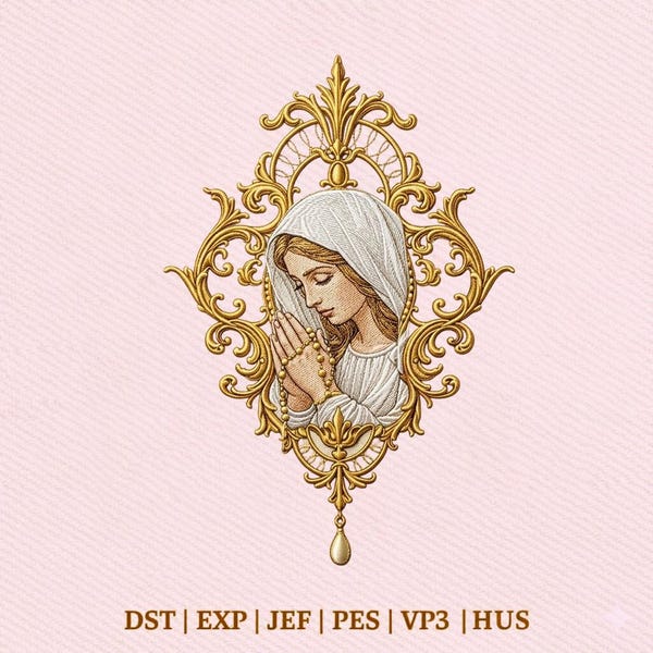 Virgin Mary Catholic Madonna Art, Religious Prayer Embroidery Design, Instant Download Dst Pe