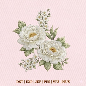 Elegant botaniskt blommönster i vintagestil, klassisk trädgårdsbroderidesign, direktnedladdning Dst Pe