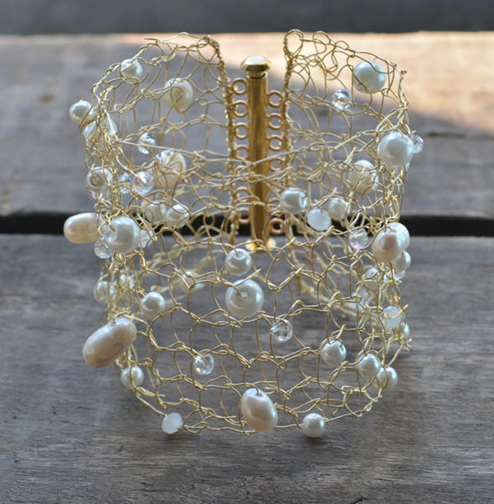 Large Wedding Bracelet Bride Gold Glam Cuff Chunky Etsy