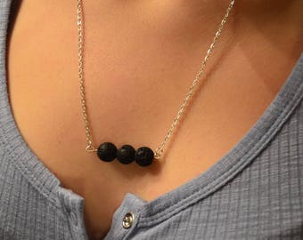Collar difusor de aceite esencial de lava - Collar de piedra de lava - Joyería de aromaterapia - Collar de cuentas de lava - Liberación de estrés