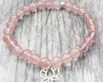 Love - Lotus Bracelet - Lotus Flower Bracelet - Healing Crystal Bracelet - Rose Quartz Bracelet - Yoga Bracelet - Yoga Jewelry - Energy