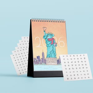 2026 NYC Rått-illustrationskalenderpaket med 365 interaktiva klistermärken