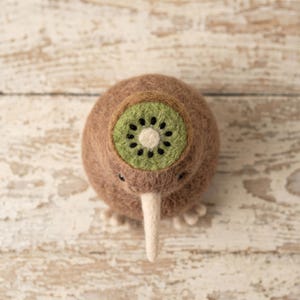 Handgjord kiwi-fågelfigur i ull – Mysig mjuk skulptur av nyzeeländsk kiwi, varm och finurlig fruktdekor, tröstande minnesgåva från naturen bild 3