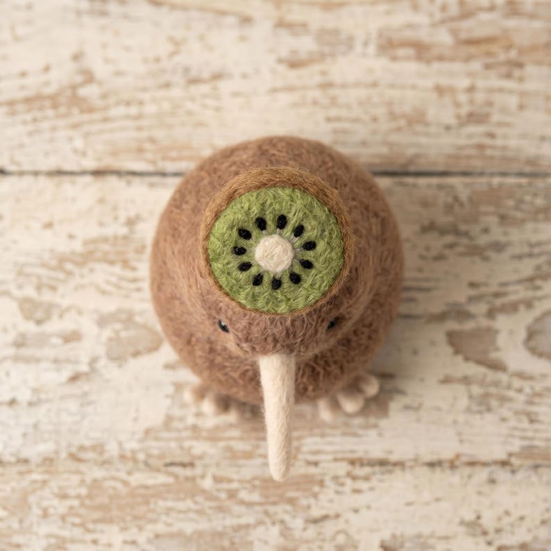 Handgjord kiwi-fågelfigur i ull – Mysig mjuk skulptur av nyzeeländsk kiwi, varm och finurlig fruktdekor, tröstande minnesgåva från naturen bild 3
