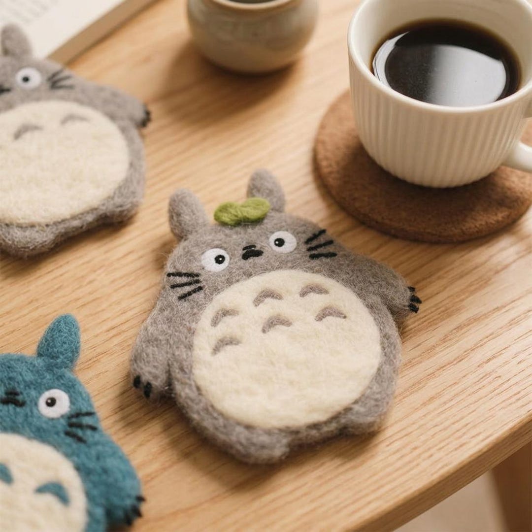 Handmade Needle Felted Totoro Coaster Wool Cup Mat - Grey