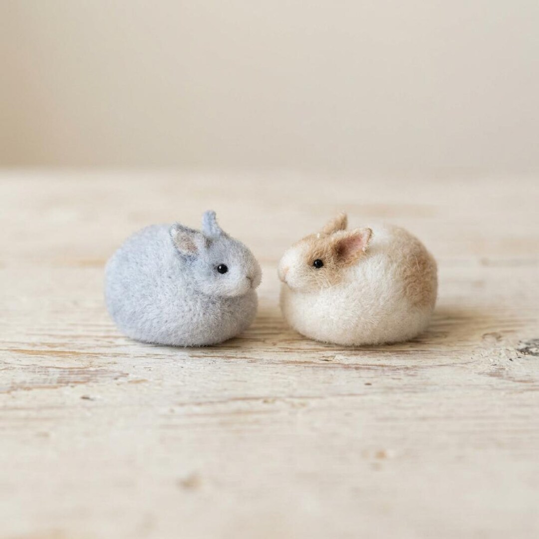 Handcrafted Needle Felted Bunny – Cozy Miniature Cute Round Rabbit Soft ...