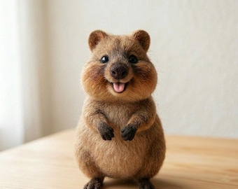 Handmade Needle Felted Quokka: Smiling Australian Animal Figurine, Quokka Lover Gift