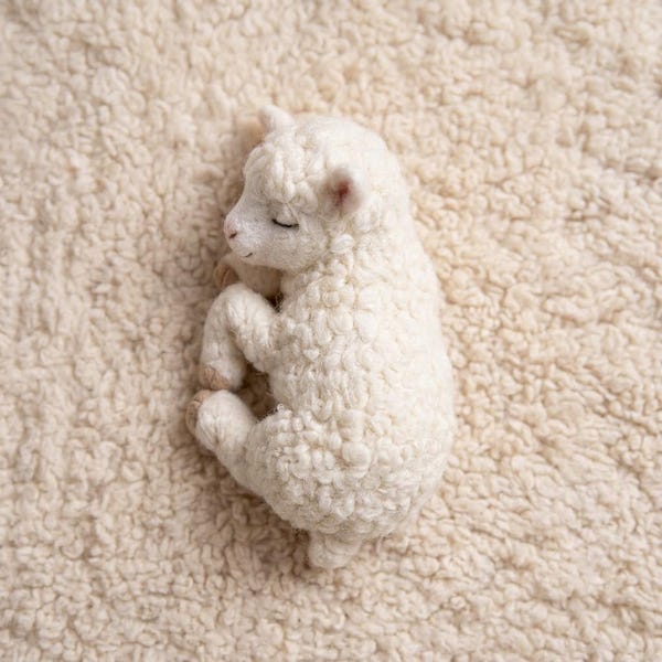 Handmade Needle Felted Lamb Wool Sheep Art Collectible Realistic Miniature Animal Keepsake