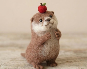 Handcrafted Wool Felt Otter Figure: Meticulously Handmade Animal Sculpture, The gift for someone