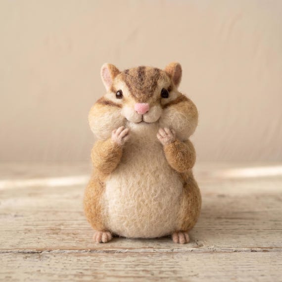 Wool Felt Chipmunk: Meticulously hand-shaped from dense wool, a comforting artisanal gift and cozy tabletop keepsake