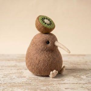 Handgjord kiwi-fågelfigur i ull – Mysig mjuk skulptur av nyzeeländsk kiwi, varm och finurlig fruktdekor, tröstande minnesgåva från naturen bild 2