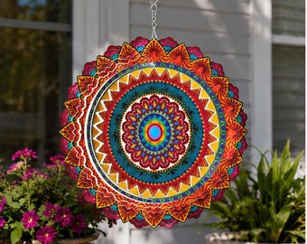 3D Stainless Steel Wind Spinner, Reflective Mandala Garden Decor, Outdoor Patio Ornament, Yard Art