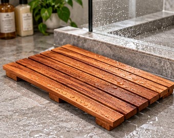 100% Natural Teak Wood Bath Mat, Non-Slip Spa Bathroom Decor (Indoor Outdoor)