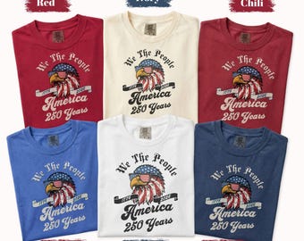 Maglietta per il 250° anniversario dell'America, con l'aquila, fondata nel 1776, in colori comodi, ideale per gruppi familiari.