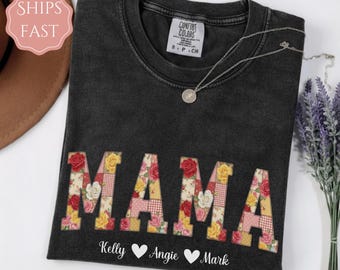Maglietta Mama Roses Comfort Colors® con stampa floreale personalizzata, maglietta per la vita da mamma, maglietta personalizzata per la festa della mamma, maglietta da donna per il compleanno.