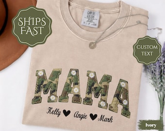 Maglietta mimetica per la mamma, colori comodi, maglietta floreale per la mamma con testo personalizzato, regalo di tendenza per la festa della mamma, regalo personalizzato per la mamma, stile ricamo