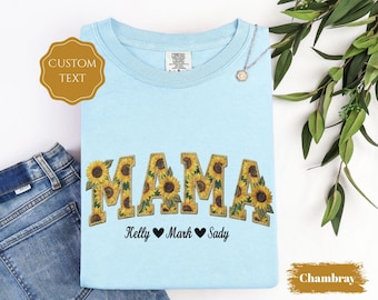 Maglietta per la festa della mamma con girasoli, colori comodi, maglietta personalizzata per la mamma, maglietta per l'annuncio della gravidanza, maglietta floreale da donna per la mamma, top primaverile per la mamma