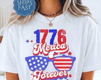 Maglietta con bandiera USA per il 250° anniversario, Merica Forever 1776, 4 luglio, stile retrò, per il Giorno dell'Indipendenza.