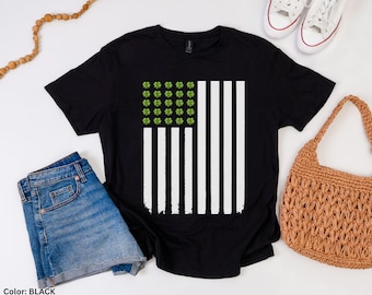 Maglietta con trifoglio per il giorno di San Patrizio, bandiera americana, orgoglio irlandese, maglietta casual con trifoglio, maglietta con bandiera USA Pride, maglietta irlandese festiva, maglietta da uomo e da donna