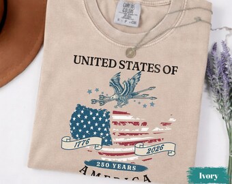 Maglietta America 250th Comfort Colors, maglietta del 4 luglio, USA 250 Trendy T-Shirt Celebration T-Shirt Pride Top, 1776 Giorno dell'Indipendenza