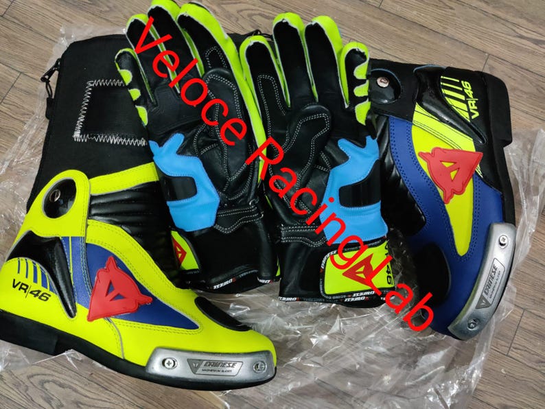 Dainese VR46 Racing Set – Fluo Yellow Leather Boots and Gloves image 3