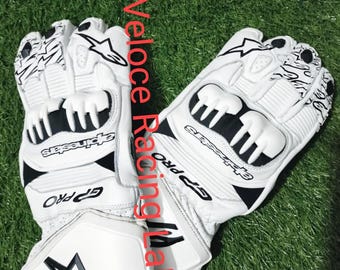 Alpinestars White GP Pro Racing Gloves | Professional Grade Protection Knuckle Protection