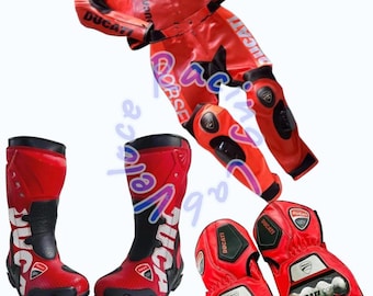 Conjunto de traje de cuero de competición Ducati Corse – Protección CE Nivel 1/2, botas, guantes