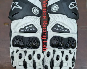 Alpinestars GP Pro Racing Gloves - Black & White Professional Leather Gauntlets - Track Motorcycle Safety Gear