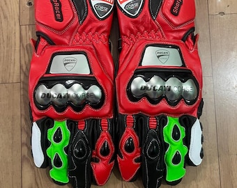 Guantes de competición Ducati Corse – Guantes de moto de piel con puño largo – Protección reforzada de carbono en los nudillos