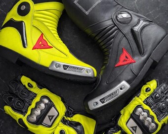 Dainese VR46 Racing Set – Fluo Yellow Leather Boots and Gloves