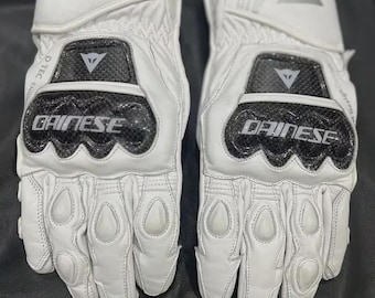 Dainese koolstofvezel motorracehandschoenen - wit leer - Pro-Tek beschermingsuitrusting