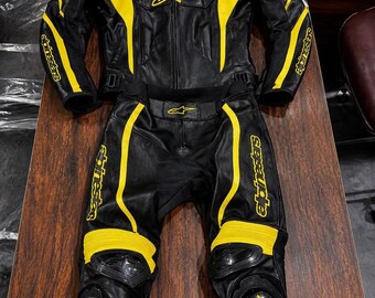Alpinestars 2-Piece Leather Racing Suit – CE Level 2 Armor, High-Vis Track Gear