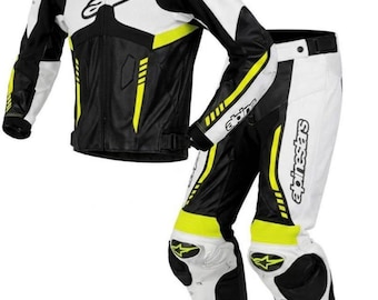 Traje de motociclismo de competición de 2 piezas Alpinestars – Piel de canguro o de vaca, protección homologada CE.