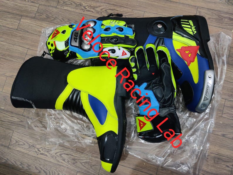 Dainese VR46 Racing Set – Fluo Yellow Leather Boots and Gloves image 1