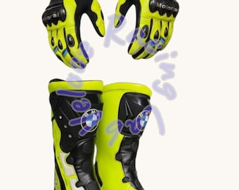 Conjunto de botas y guantes de competición BMW Motorrad Professional - Equipación de pista M-Sport fluorescente - Protección de alto rendimiento