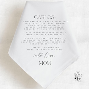 Mouchoir cadeau au marié de ses parents, mouchoir personnalisé pour le marié le jour de son mariage, cadeau de marié de maman, cadeau de mariage pour fils