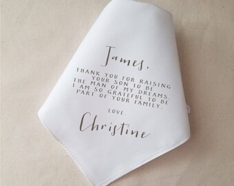 Father In Law Handkerchief, Wedding Gift to Groom's Father, Gift from Bride to her Father in Law, Wedding day gift for the Groom's Dad