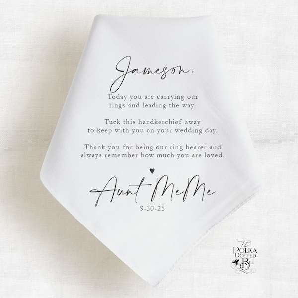 Ring Bearer Gift from Bride, Ring Bearer Proposal, Custom Handkerchief for Ring Bearer, For Ring Bearer On Wedding Day, Wedding Gift for Boy