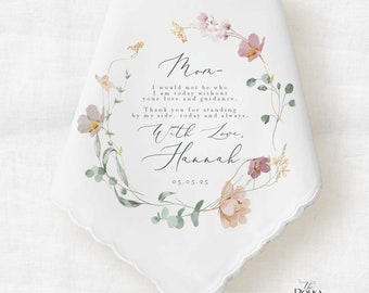 Mother of the Bride Wedding Day Gift from Daughter, Personalized Keepsake Cotton Hankie for Mom from the Bride, Gift for Her