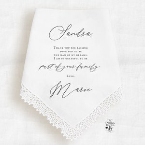 Mother In Law Wedding Handkerchief Gift from Bride, Personalized Hankie Keepsake for Grooms Mother from Bride, Gift from Daughter in Law
