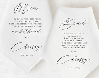 Parents of the Bride Wedding Day Gift from Daughter, Personalized Handkerchief, Present for Mom and Dad