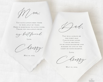 Wedding Handkerchief Gift for Parents, Mother of the Bride Wedding Gift, Father of the Bride Wedding Gift, Personalized Gift from Daughter