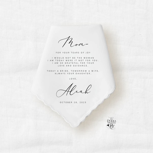 Mother of the Bride Handkerchief from the Bride, Wedding Handkerchief from Daughter,  Wedding Gift from Bride to Mom, Gift for Mom