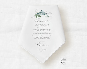 Bride Wedding Gift Handkerchief from Mom, Personalized Bridal Hankie Keepsake for Daughter, Sentimental Wedding Day Gift for Bride